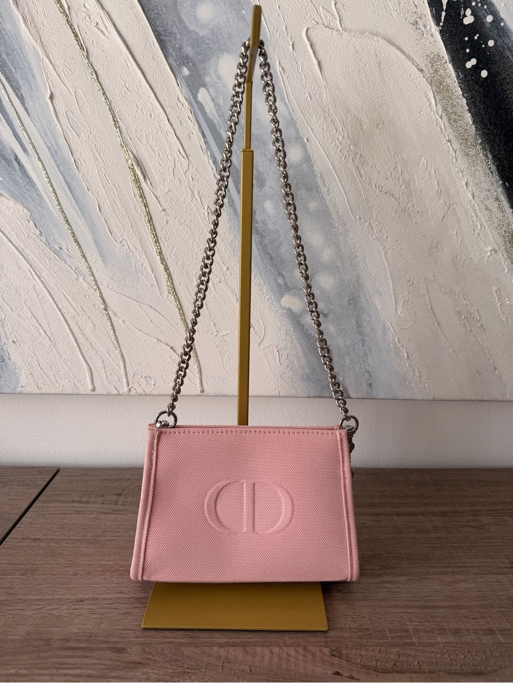 Pink Chain-Strap Crossbody Bag with Embossed Logo